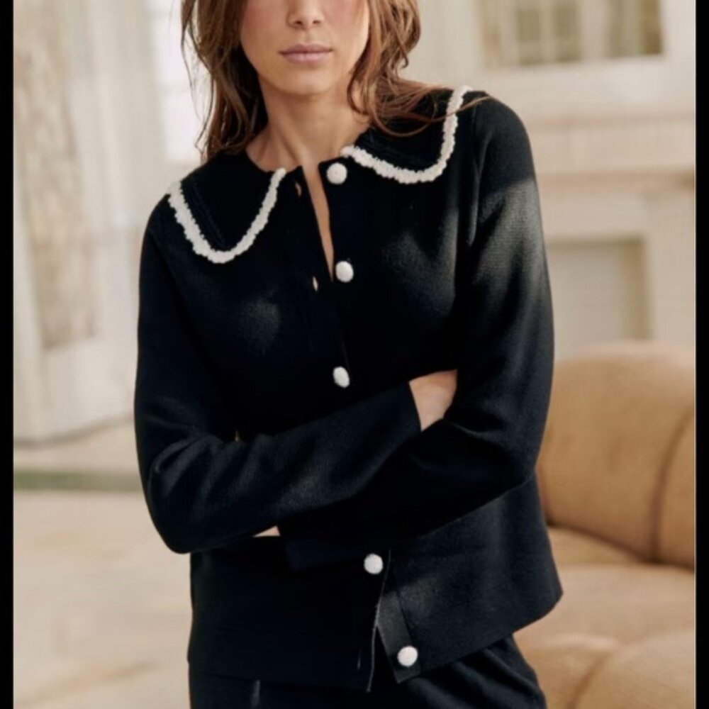 Sezane Bettany Cardigan Black/Ivory Medium FLAW French Girl